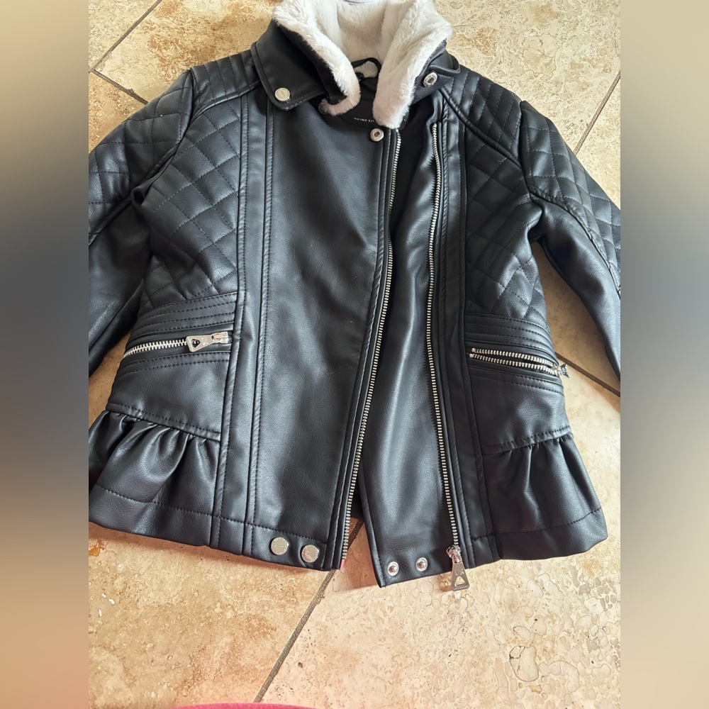 Urban Republic Black Quilted Kids Jacket with Ruffle Hem